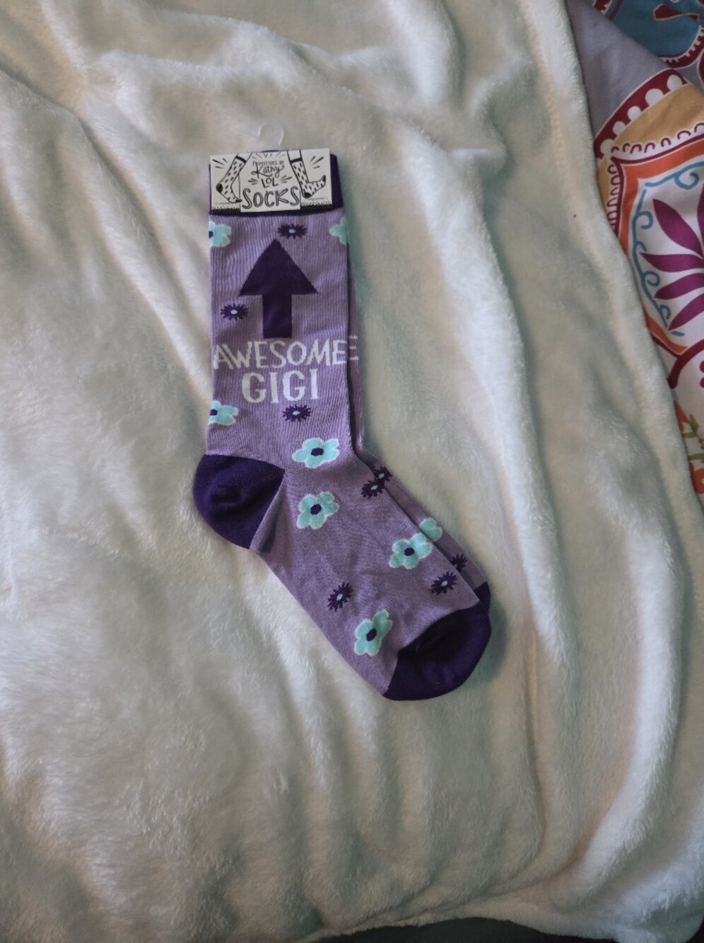 Primitives By Kathy Lol Socks Purple Floral 'Awesome Gigi' Crew Socks